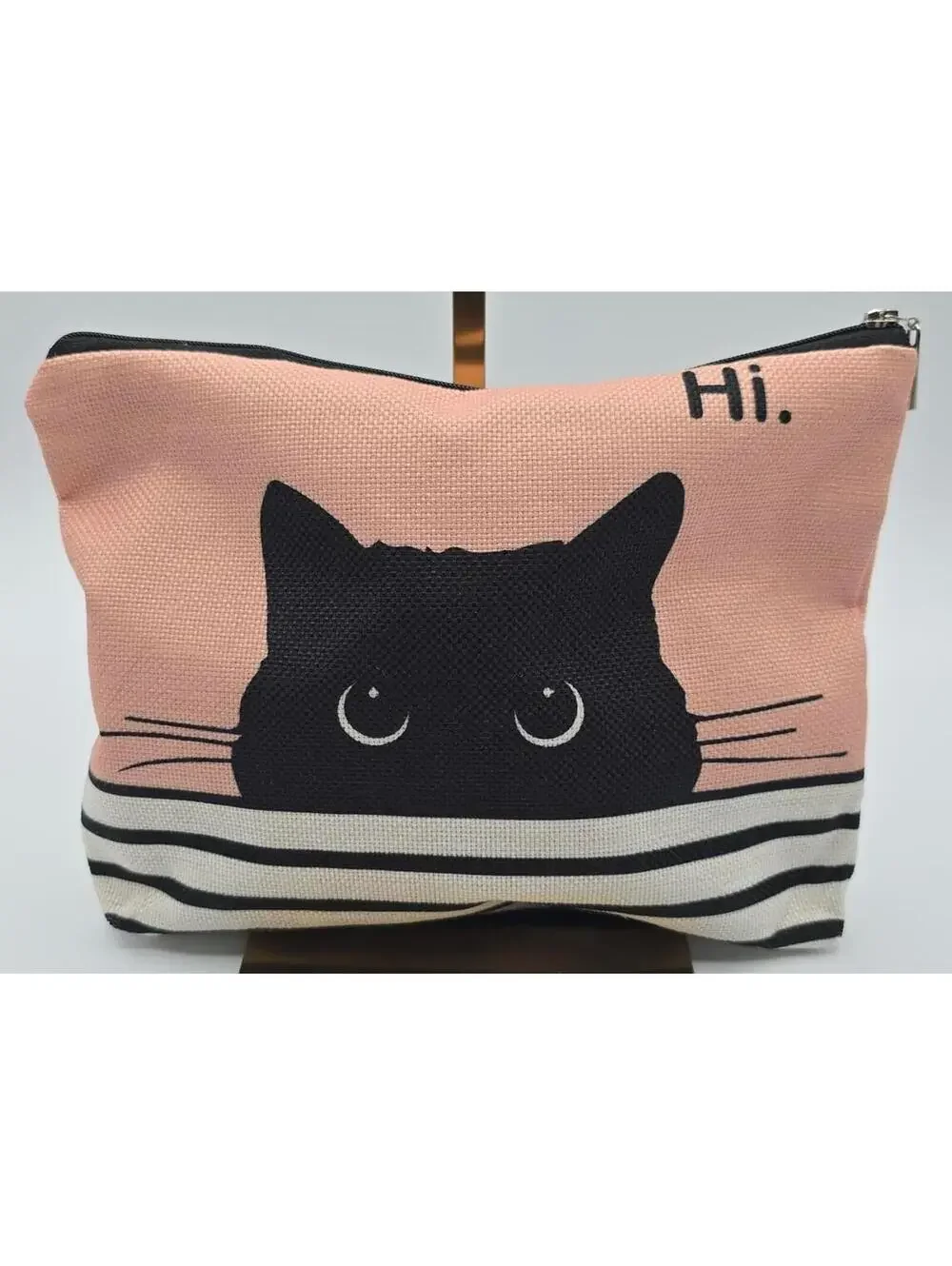 Cute Pink White and Black Cat Print Canvas Zipper Pouch/Makeup Bag